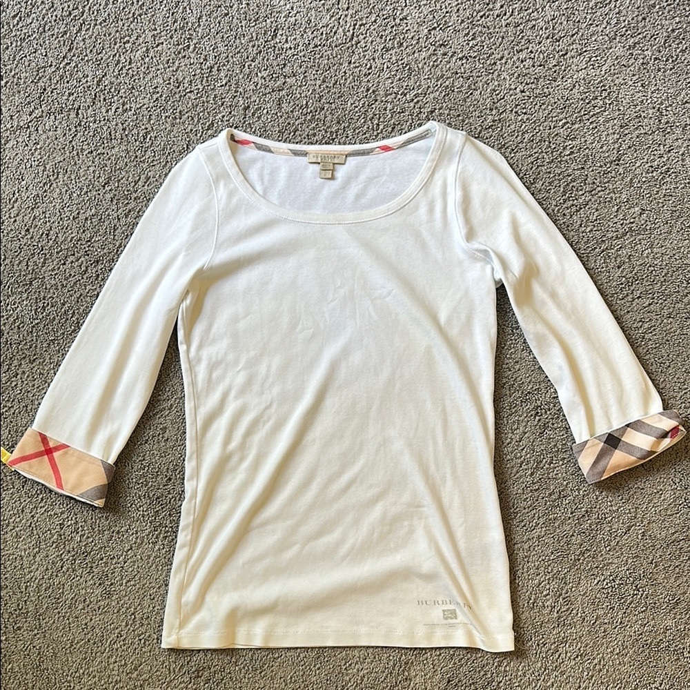 Burberry White Blouse with Checkered Cuffs